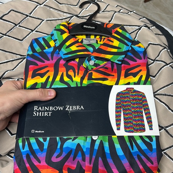 Long Sleeve Rainbow Zebra  button down shirt - Picture 1 of 2